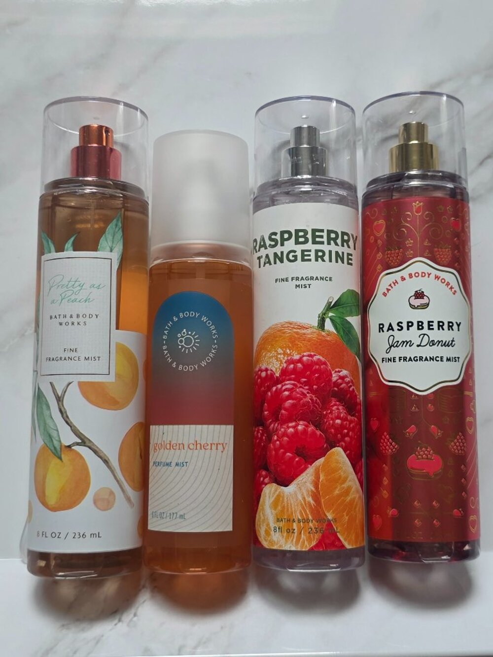 Bath & Body Works-Golden Cherry-Pretty Peach-Raspberry Jam Donut-Tangerine MIST